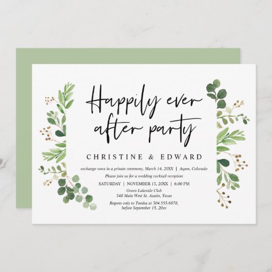 Invitation Fête pour toujours heureuse, Mariage en fuite (Devant / Derrière)