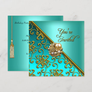 Invitation Fête pour toutes les occasions Élégant Aqua Bleu s