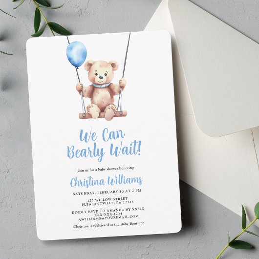 Invitation Fête pour un bébé garçon Ourson