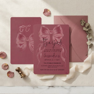 Invitation Fête Poussiéreuse Rose Pâle Aquarelle Ruban Baby S