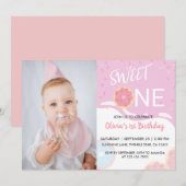 Invitation Fête Précieuse Rose Pour Bébé Fille 1er Anniversai (Devant / Derrière)