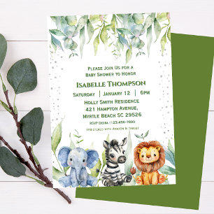 Invitation Fête Prénatale Animaux de la Jungle Safari Mixte