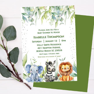 Invitation Fête Prénatale Animaux de la Jungle Safari Mixte