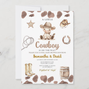 Invitation Fête Prénatale Arrivée de Cowboy à Motif de Vache 