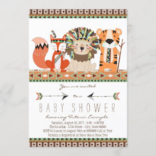 Invitation Fête prénatale Aztec Tribal Renard Lion Tigre