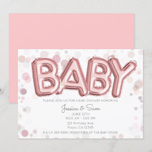 Invitation Fête Prénatale Ballons Rose Gold Rose Moderne Élég