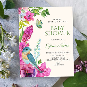 Invitation Fête prénatale bébé art oiseau floral