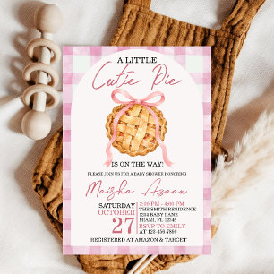 Invitation Fête Prénatale Bébé Automne Gingham Rose Pastel Ru