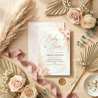 Invitation Fête prénatale bébé bohème rustique herbe des pamp
