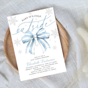 Invitation Fête Prénatale Bébé C'est Froid Dehors Ruban Bleu