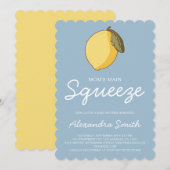 Invitation Fête Prénatale Bébé Citron Bleu Jaune Main Squeeze (Devant / Derrière)
