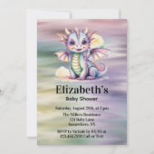 Invitation Fête Prénatale Bébé Dragon Fantasy Pastel (Devant)