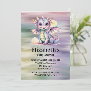Invitation Fête Prénatale Bébé Dragon Fantasy Pastel