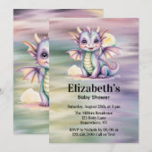 Invitation Fête Prénatale Bébé Dragon Fantasy Pastel (Devant / Derrière)
