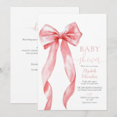 Invitation Fête Prénatale Bébé Fille Arc Rose Tout En Un (Devant / Derrière)