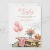 Invitation Fête Prénatale Bébé Fille Ballons Floraux Chic Pic (Devant)