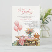 Invitation Fête Prénatale Bébé Fille Ballons Floraux Chic Pic (Debout devant)