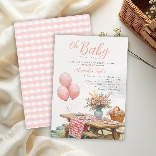 Invitation Fête Prénatale Bébé Fille Ballons Floraux Chic Pic