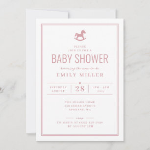 Invitation Fête Prénatale Bébé Fille Cheval à Bascule Rose Po