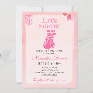 Invitation Fête Prénatale Bébé Fille Coquette Ruban Rose Golf