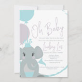 Invitation Fête Prénatale Bébé Fille Éléphant Ballons Script  (Devant)