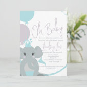 Invitation Fête Prénatale Bébé Fille Éléphant Ballons Script  (Debout devant)