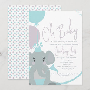 Invitation Fête Prénatale Bébé Fille Éléphant Ballons Script