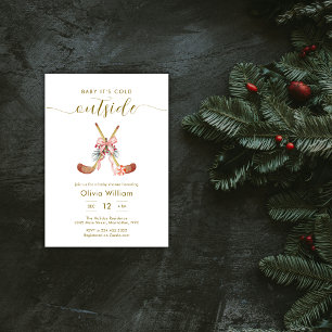 Invitation Fête Prénatale Bébé Fille Hockey sur Glace Stars d