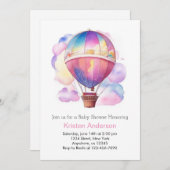 Invitation Fête Prénatale Bébé Fille Montgolfière Rêves Aquar (Devant / Derrière)