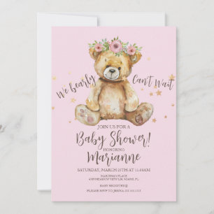 Invitation Fête Prénatale Bébé Fille Ours Rustique