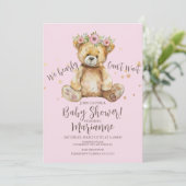 Invitation Fête Prénatale Bébé Fille Ours Rustique (Debout devant)