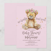 Invitation Fête Prénatale Bébé Fille Ours Rustique (Devant / Derrière)