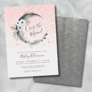 Invitation Fête Prénatale Bébé Fille Rose La Lune
