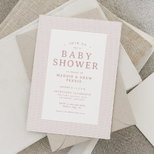 Invitation Fête prénatale bébé fille rose rayure seersucker é