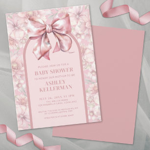 Invitation Fête Prénatale Bébé Fille Ruban Floral Rose