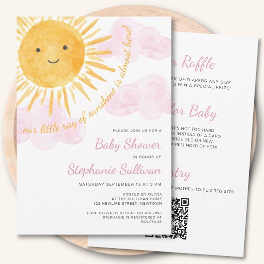 Invitation Fête Prénatale Bébé Fille Thème Soleil Code QR Tou