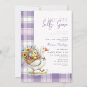 Invitation Fête Prénatale Bébé Fleur Gingham Violet Petit Fou (Devant)