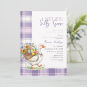 Invitation Fête Prénatale Bébé Fleur Gingham Violet Petit Fou (Debout devant)