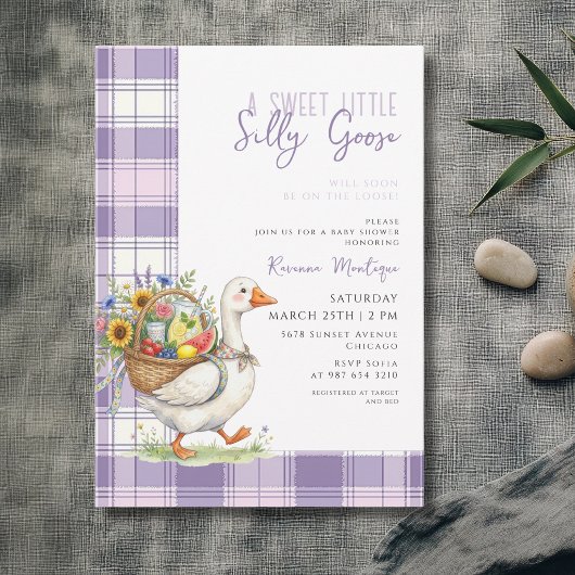 Invitation Fête Prénatale Bébé Fleur Gingham Violet Petit Fou