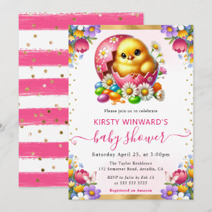 Invitation Fête Prénatale Bébé Fleurs de Printemps Poussin de