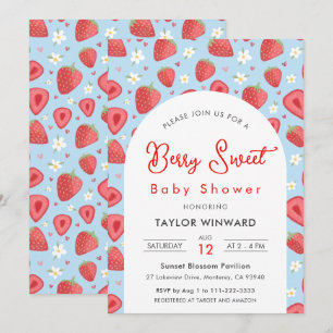 Invitation Fête Prénatale Bébé Fraise Douceur des Baies Fleur
