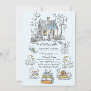 Invitation Fête Prénatale Bébé Garçon Bois Champignon Bleu