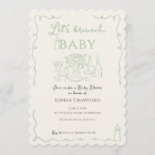 Invitation Fête Prénatale Bébé Let's Brunch Doodle Sage Fanta (Devant)
