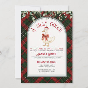 Invitation Fête prénatale Bébé Oie Folle Plaid de Noël