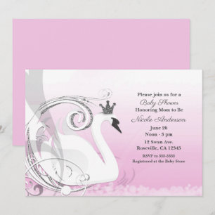 Invitation Fête Prénatale Bébé Princesse Cygne Blanc Argent R