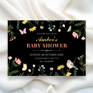 Invitation Fête prénatale bébé printemps floral aquarelle noi