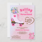 Invitation Fête prénatale bébé rétro floral sarcelle roller b (Devant)