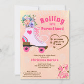 Invitation Fête prénatale bébé rétro floral sarcelle roller s (Devant)