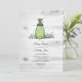 Invitation Fête Prénatale Bocal Mason Firefly Souris Rustique (Debout devant)