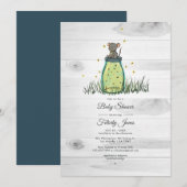 Invitation Fête Prénatale Bocal Mason Firefly Souris Rustique (Devant / Derrière)